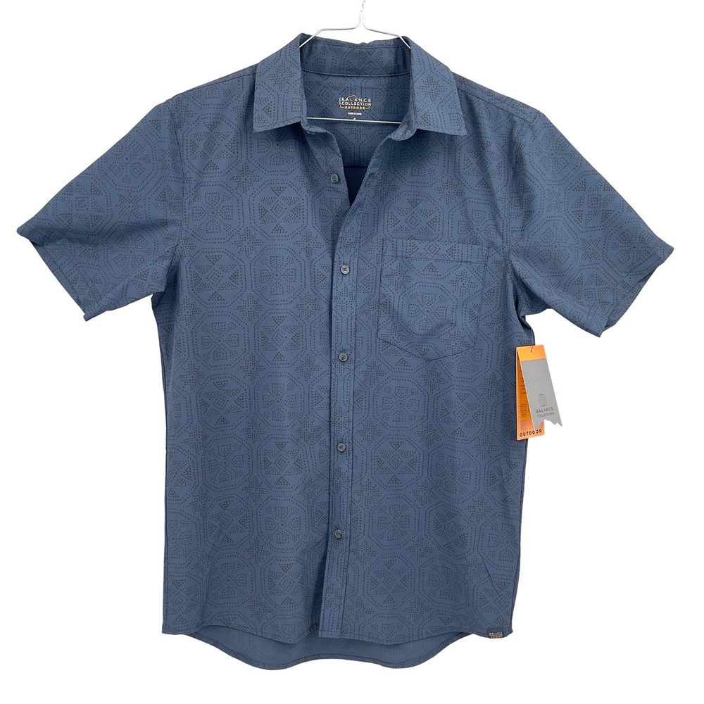 Balance Collection Mens STerrapin Shirt Blue Outer Space Batik UPF 50 Stretch S
